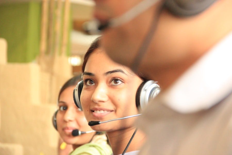 Sales agents working campaigns with headsets on